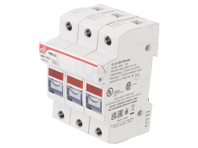 Clemă Siguranțe Cilindrice DIN 30A 600VAC IP20