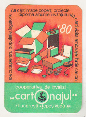 bnk cld Calendar de buzunar 1980 - Cooperativa Cartonajul Bucuresti