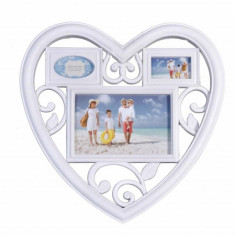 Rama foto decorativa cu 3 poze, model Pufo Heart, 28 x 28 cm, alba