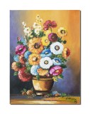 Cumpara ieftin Tablou cu flori pictat manual - Vaza cu flori multicolore, gingasie, 40x30cm ulei pe panza, gata de agatat pe perete