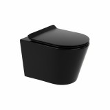 Tina toaletă fără margine montată pe perete cu scaun cu &icirc;nchidere moale negru