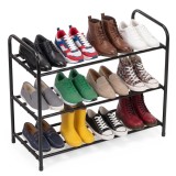 Raft Pantofi Sersimo Metal 3 Niveluri Negru 66x28x53cm Capacitate 15kg