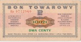 POLONIA $0,02 CENTS BON TOWAROWY 1969 VF