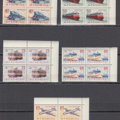 ROMANIA 1963 LP 565 MIJLOACE DE TRANSPORT BLOCURI DE 4 TIMBRE MNH