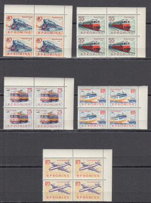 ROMANIA 1963 LP 565 MIJLOACE DE TRANSPORT BLOCURI DE 4 TIMBRE MNH foto