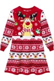 Rochie cu pulover de Crăciun pentru fete, pulover de Crăciun drăguț cu imprimeu de Crăciun, pulover tricotat cald 4-