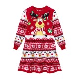 Rochie cu pulover de Crăciun pentru fete, pulover de Crăciun drăguț cu imprimeu de Crăciun, pulover tricotat cald 4-