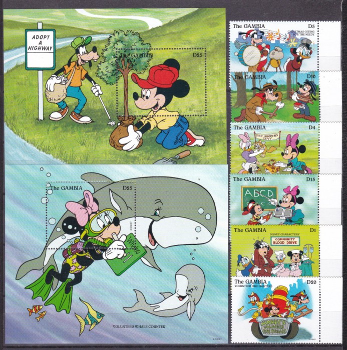 Gambia 1996 Disney MI 2322-2327 + 2 bl. 282,283 MNH