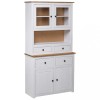 Bufet Inalt Alb Lemn Masiv Pin vidaXL Panama 93x40.5x180 cm, 4 Sertare, 2 Usi, 2 Usi Sticla