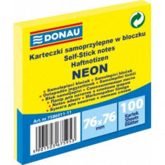 Notite Adezive DONAU, 76x76 mm, 100 File, 70 g/m?, Culoare Galben Neon, Notes-uri, Post-it, Articole Hartie, Accesorii Birou foto