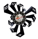 Ceas de perete decorativ realizat din disc de vinil, Model Design Abstract 3D Explozie Cifre, Iluzie Optica, Skeleton, Negru, 30 cm