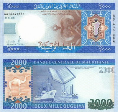 MAURITANIA █ bancnota █ 2000 Ouguiya █ 2011 █ P-20 █ UNC █ necirculata foto