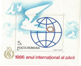 Rom&acirc;nia, LP 1164/1986, Anul Internaţional al Păcii, coliţă dantelată, MNH, Nestampilat