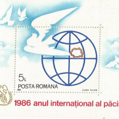 România, LP 1164/1986, Anul Internaţional al Păcii, coliţă dantelată, MNH