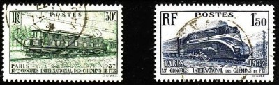 B1702 - Franta 1937 - tren 2v.stampilat,serie completa foto