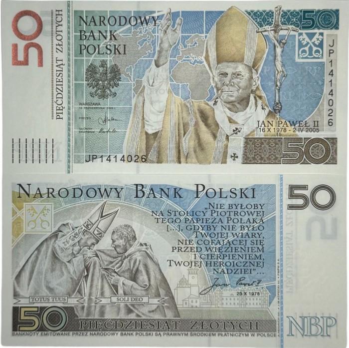 POLONIA 50 ZLOTI ZLOTYCH 2006 , UNC , P- 178 , PAPA IOAN PAUL al II in Folder