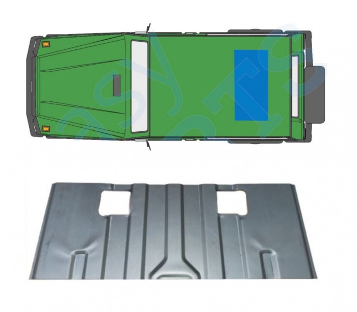 Panou reparatie podea spate MERCEDES Clasa G (W460) 05.1979-08.1989; Clasa G (W461/463) 09.1989-09.2018, mediu; otel 1,00 mm, otel galvanizat, model