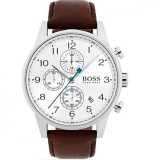 Boss Navigator 1513495, Ceas Barbatesc 43mm Cronograf cu Baterie și Curea din Piele Maro