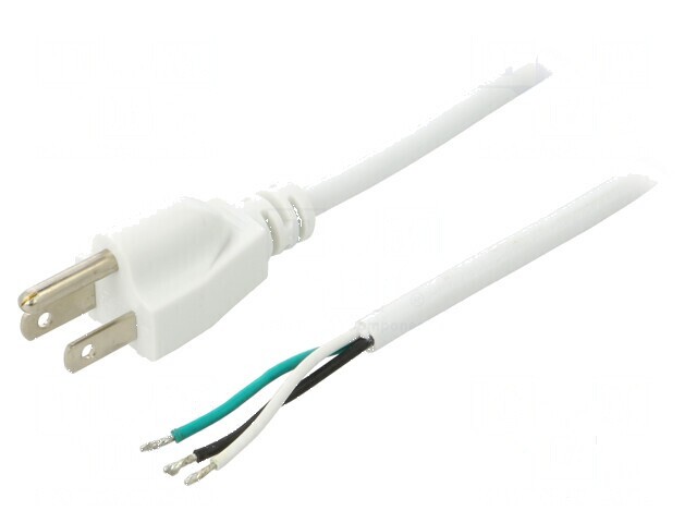 Cablu 3x18AWG NEMA 5-15, Mufă PVC 2m Alb, 10A 125V