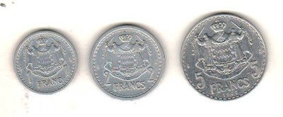 SV * Monaco LOT 1 - 2 - 5 FRANCS 1945 * Printul Louis II * AUNC (+) foto