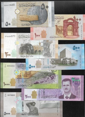 Set Siria Syria 50 + 100 + 200 + 500 + 1000 + 2000 + 5000 pounds unc foto