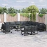 vidaXL Set de canapele pentru grădină cu pernă 14 pcs Negru Aluminiu