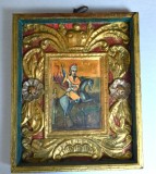 "Sf Gheorghe omor&acirc;nd balaurul" icoana pe lemn atelier moldovenesc tempera și foita de aur secol 19