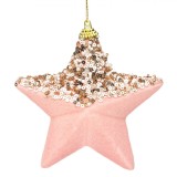 Ornament Brad Crăciun Stea Spumă, Roz Catifelat, 12cm, Mărgele Aurii, Oem