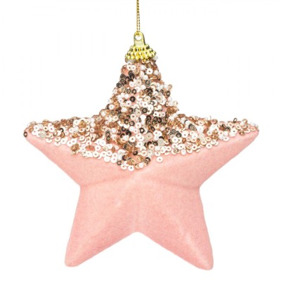 Ornament Brad Crăciun Stea Spumă, Roz Catifelat, 12cm, Mărgele Aurii foto
