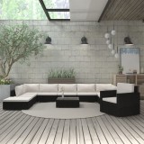 vidaXL Set mobilier de grădină cu perne, 11 piese, negru, poliratan