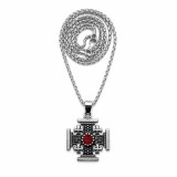 Cumpara ieftin Colier argintiu 29 cm cu cruce Ierusalim 2,3 x 2,3 cm, pandantiv metalic Jerusalem, lant religios crestin unisex pentru cadou si marturie botez