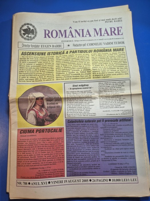 ziarul romania mare 19 august 2005 - redactor sef corneliu vadim tudor
