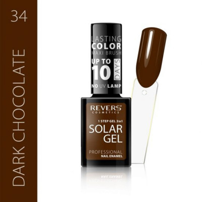 Lac de unghii Solar Gel, Revers, 12 ml, maro, nr 34, dark chocolate foto