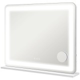 HOMCOM Oglindă de Machiaj cu Lumini LED &icirc;n 3 Culori, Oglindă de Perete și Masă cu USB, 80x62x14 cm, Alb | Aosom Romania