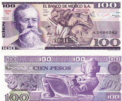 Mexic 100 Pesos 1982 P-74v UNC foto