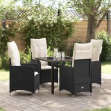 Set de dining pentru grădină , 5 piese cu perne, ratan poliester, negru