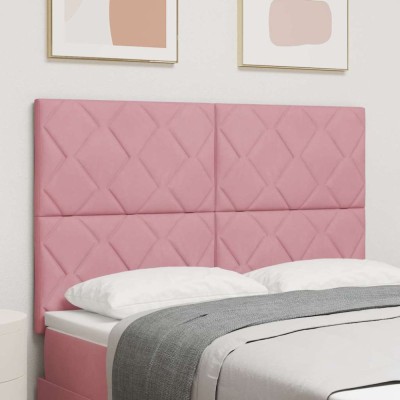 vidaXL Tăblie cap Pe perete Geometric cu headboard Roz 160 cm Catifea 3337937 foto