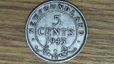 Newfoundland provincie Canada - bijuterie argint sterling - 5 cents 1943 C/ Ottawa - George VI - rara, tiraj 351k