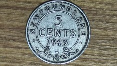 Newfoundland provincie Canada - bijuterie argint sterling - 5 cents 1943 C/ Ottawa - George VI - rara, tiraj 351k
