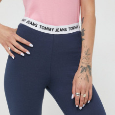 Tommy Jeans pantaloni scurti femei, culoarea albastru marin, neted, high waist