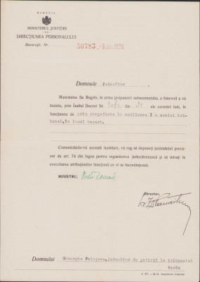 HST 202S Semnătura olografă Victor Iamandi 1938 numire președinte tribunal Bacău foto