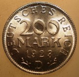 Moneda Germania Weimar 200 Mark 1923 D AUNC Eroare Matrita Sparata - KM#35 Aluminiu 23mm