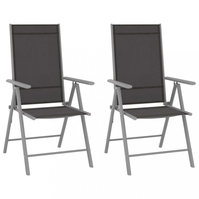 vidaXL Scaune de grădină pliante, 2 buc., negru, textilenă 312181