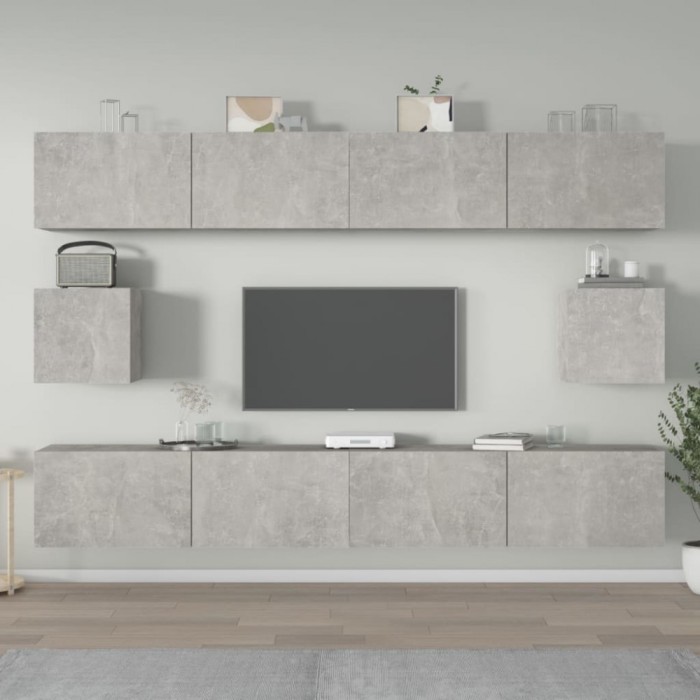 Gossi set dulap tv, 6 piese, gri beton, lemn prelucrat