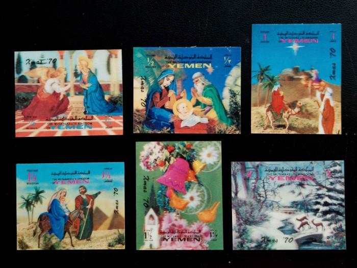 ✅1970 Yemen ,&quot;Craciun 1970&quot;,timbre 3D 5x4 cm , serie completa ,MNH