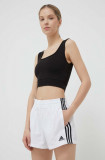 Cumpara ieftin Adidas pantaloni scurți femei, culoarea alb, cu imprimeu, high waist HA7154