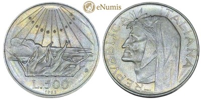 (M101) 500 Lire 1965R Argint Italia - Km  100 - Comemorativa Dante Alighieri foto