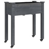 Cumpara ieftin Jardiniera pe roti cu captuseala gri 71x37x80cm lemn masiv brad