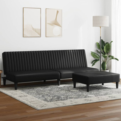 vidaXL Set de canapele, 2 piese, negru, piele ecologică foto
