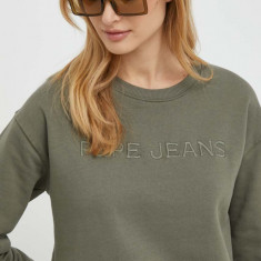 Pepe Jeans hanorac de bumbac Hanna femei, culoarea verde, cu imprimeu